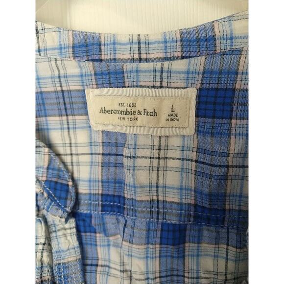 abercrombie and fitch V Button Blue Plaid Button Sleeve Blouse. Size L - Picture 6 of 9